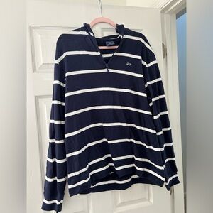 EUC Vineyard Vines Men’s Quarter Zip Pima Cotton Navy/White Striped Pullover-L